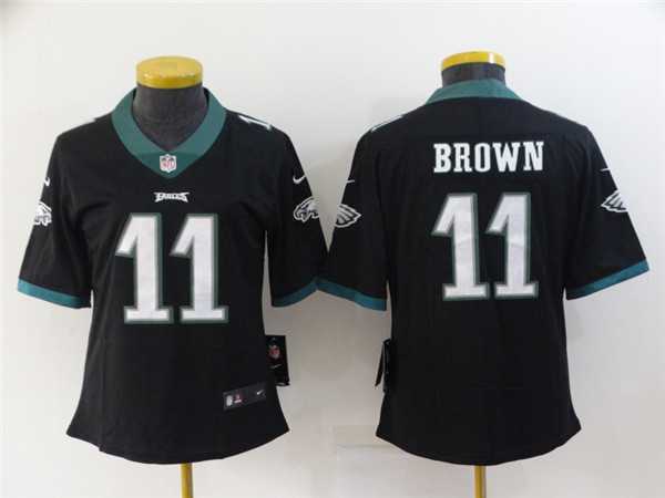 Womens Philadelphia Eagles #11 A. J. Brown Black Vapor Stitched Football Jersey